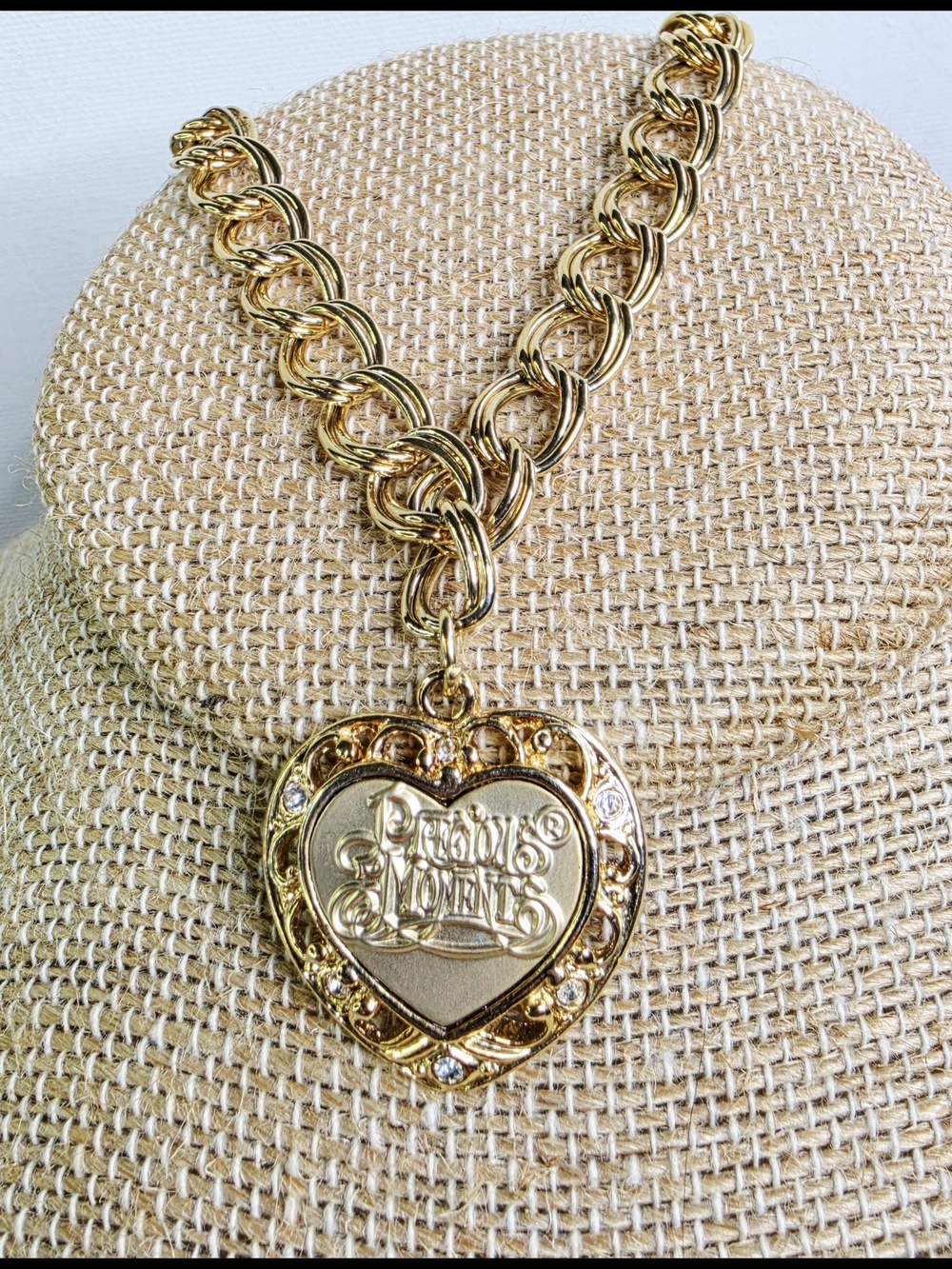 Precious Moments Heart Charm Link Gold Tone Bracelet